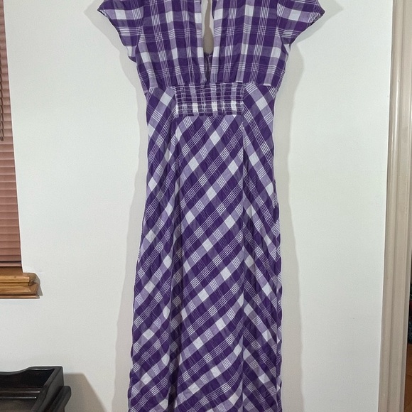 Free People Natalya Purple White Plaid Gathered Bust Midi dress - Picture 6 of 12